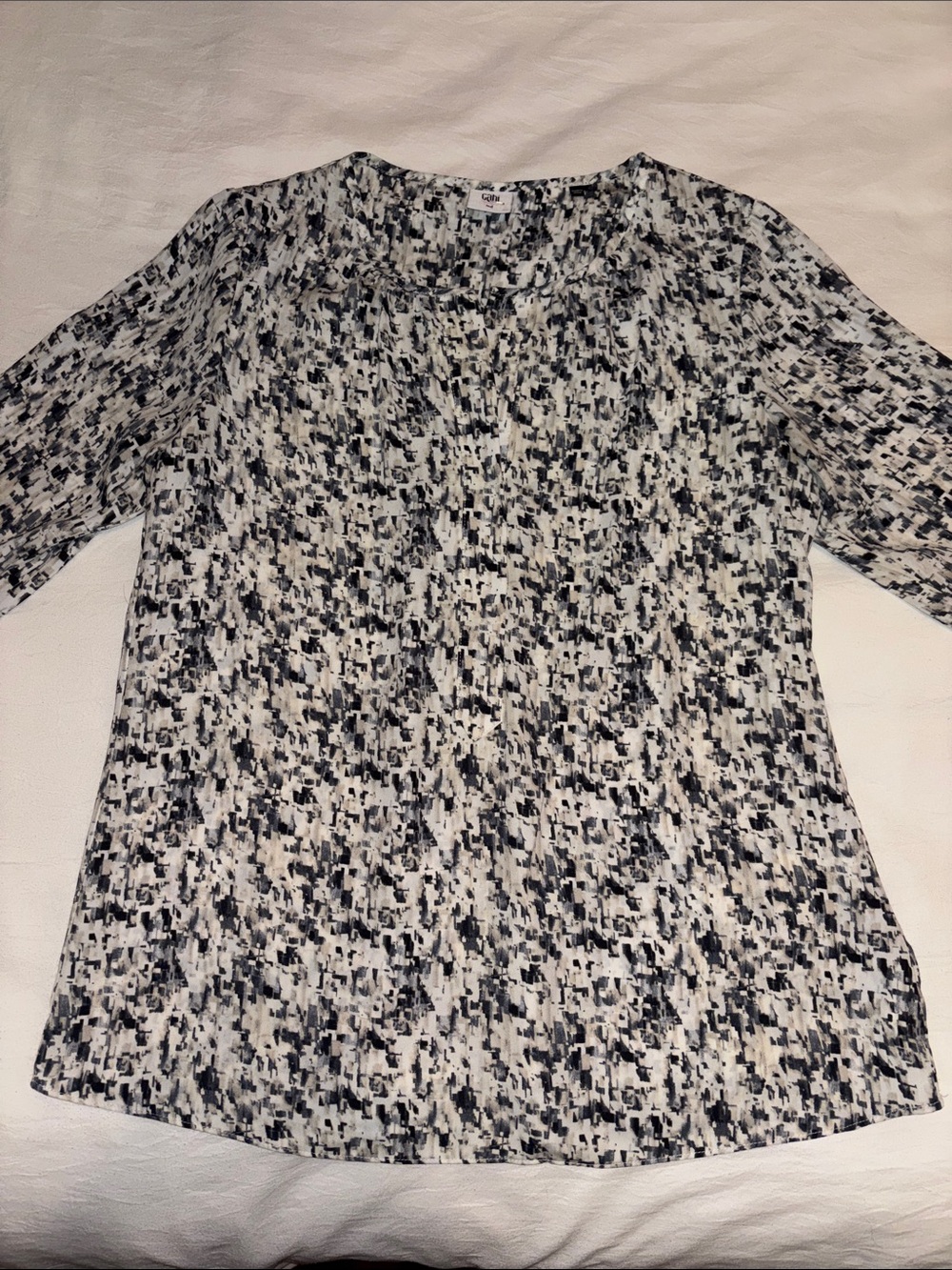 CAbi Black and White Abstract Print Blouse